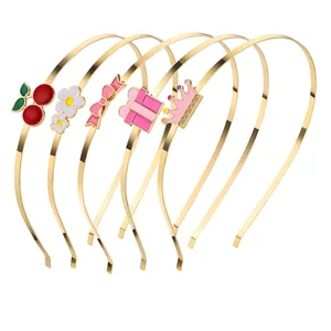 Süße Legierung Gold Metall Haarreifen Emaille Kirsche Blumen Schleife Krone Geschenkbox Muster Schmaler Rutschfest Haarschmuck Für Damen Mädchen
