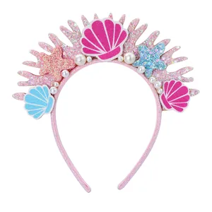 Sweet mermaid sequin headband with sea shells and pearls for kids party costume