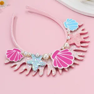 Sweet pink ocean theme headband with shells and pearls for kids party hair accessories