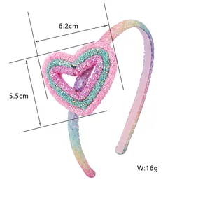Detail of sequin heart headband for girls showing dimensions 6.2cm by 5.5cm