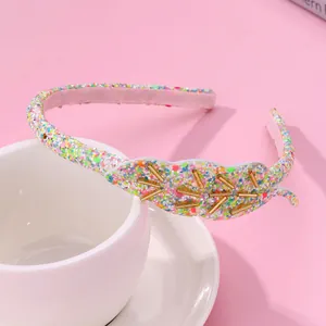 Serre-Tête Feuille à Paillettes Colorées pour Enfants Fait Main Lumineux avec Accents de Tubes Dorés Accessoires de Coiffure pour Fête