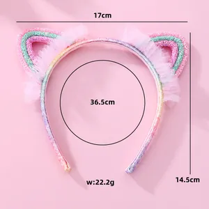 Diadema de orejas de gato con purpurina rosa y encaje para niñas accesorio moda