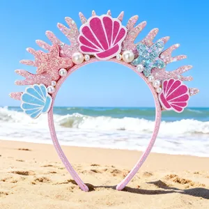 Sweet Mermaid Sequin Shell Starfish Headband For Kids Girls Princess Party Performance Hair Accessories Decorative Hair Band