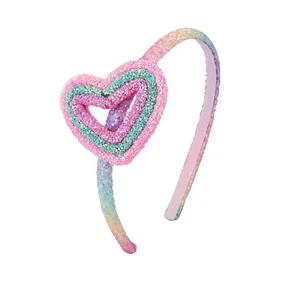 Rainbow glitter heart headband for girls with a gradient pink and blue finish