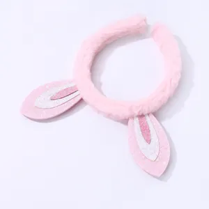 Serre-tête en peluche rose avec oreilles de lapin pailletées pour filles et fêtes