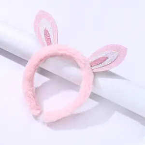 Serre-tête oreilles de lapin rose en peluche avec paillettes pour le maquillage