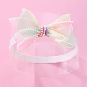 Fascia Per Capelli Da Bambina Con Fiocco In Rete Arcobaleno Accenti Di Künstliche Perle Sintetiche Fascia Elastica Brillantini Principessa