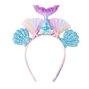 Glittery mermaid headband with shell and starfish decorations for party costumes