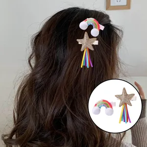 Rainbow hair clips and glitter star hairpins with colorful ribbons for little girls