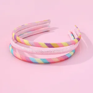Serre-tête Pailleté Arc-en-ciel Et Rose Pour Filles Doux Bandeaux Cheveux Colorés Enveloppés De Tissu Accessoires Quotidien