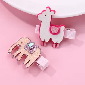 Cute sequined alpaca and elephant hair clips with glitter leather and pink ribbon base
