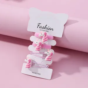 Accessoires Cheveux Licorne Dessin Animé pour Enfants Barrettes à Paillettes et Élastiques Cheveux Filles Rose Blanc Déco