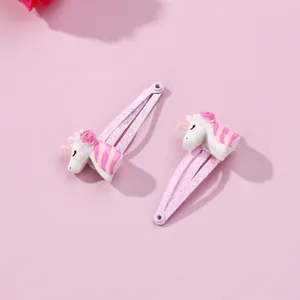 Lot de deux barrettes à cheveux licorne pour enfants en résine et paillettes roses