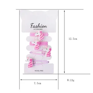 Détail du set de barrettes et élastiques licorne rose 12,5x7,5cm pour enfants