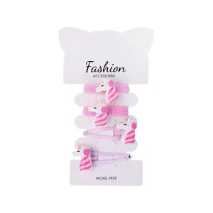 Coffret d'accessoires cheveux licorne rose avec barrettes et élastiques pour filles