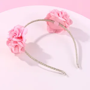 Serre-tête Doux à Fleurs Roses Pour Filles Enfants Accessoire de Coiffure Floral à Paillettes Fait Main Pour Anniversaire Fête Photographie