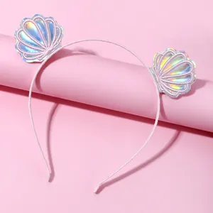 Cerchietto per Capelli Olografico con Conchiglia Ricamata per Bambini Stile Sirena Dolce Accessorio per Ragazze Fascia Antiscivolo