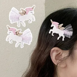 Molletta unicorno per bambine con paillettes rosa e dettaglio in tulle