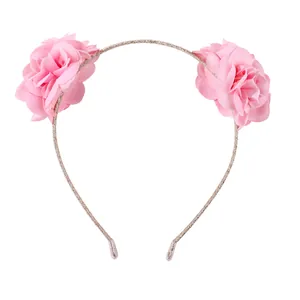 Serre-tête rose pour filles avec cadre à paillettes et pétales de soie douces