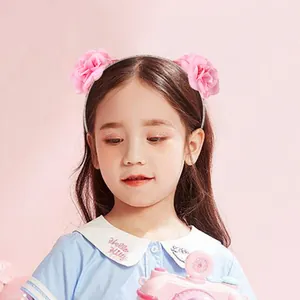 Serre-tête rose scintillant pour filles avec fleurs 3D doubles et finition pailletée