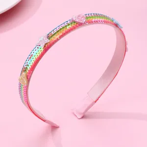 Rainbow Sequin Children's Headband Heart Pentagram Non-slip Fabric Hair Accessory For Kids Girls Daily Party Hair Hoop