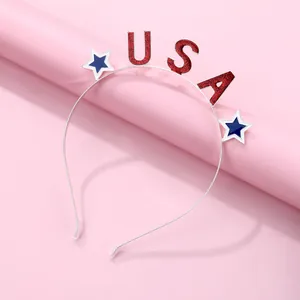 USA Letters Star Metal Headband Red White Blue Glitter Patriotic Hair Band Independence Day Party Accessories For Women Kids