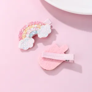 Barrettes à cheveux arc-en-ciel roses pour filles avec paillettes et dos entièrement gainé
