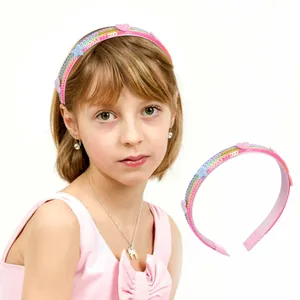 Rainbow sequin children's headband featuring glittery heart and star decorations