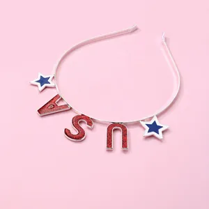 Kids star and letter glitter headband with non-slip silver metal frame for girls