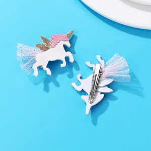 Set di fermagli per capelli a forma di unicorno con tessuto glitterato e tulle viola