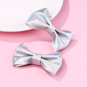 Fermagli per Capelli a Fiocco Argento Laser Olografico per Ragazze Fermagli a Becco d'Anatra in Pelle Sintetica Accessori per Capelli Regalo