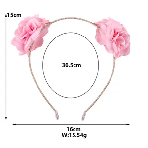 Serre-tête rose à fleurs pour enfants avec mesures de taille et détails de poids