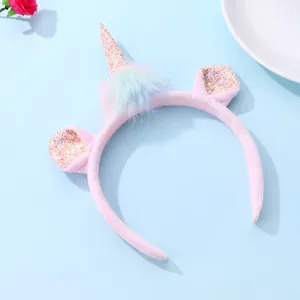 Unicorn Plush Hairband Sparkly Sequins Horn Rainbow Fur Ears Cute Headband For Kids Girls Birthday Party Decorative Headwear