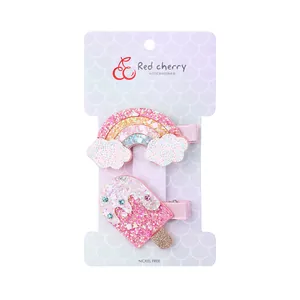 Ensemble de barrettes arc-en-ciel et crème glacée à paillettes pour filles sur carte