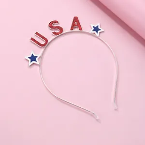Kids USA headband with glitter red letters and blue stars on a thin metal frame