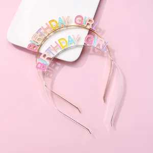 Colorful Birthday Girl metal headband with colorful drip oil letters for girls party