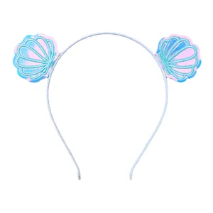 Cerchietto antiscivolo azzurro con ricami di conchiglie di paillettes iridescenti per bimbe
