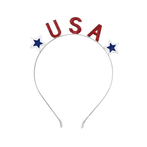 Kids star headband with red glitter USA letters and blue stars for patriotic party events