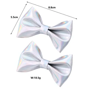 Fermagli per capelli a fiocco argento laser di dimensioni 8,8 cm per 5,5 cm circa