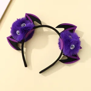 Cute purple owl and bat wing headband for kids Halloween party with fuzzy pom poms