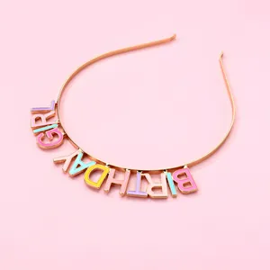 Golden Birthday Girl headband with colorful macaron enamel letters for party celebrations