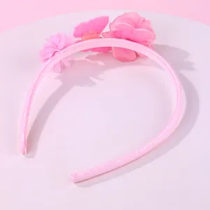 Cerchietto rosa glitterato con fiori in tessuto fatti a mano e decoro a farfalla