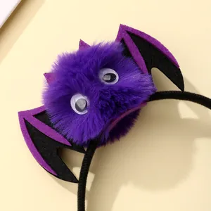 Cute purple plush bat owl headband with googly eyes for kids Halloween party dress up