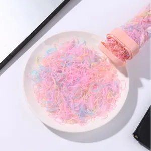 Colorful high-elastic macrame children hair ties set in a clear storage tube with a tray