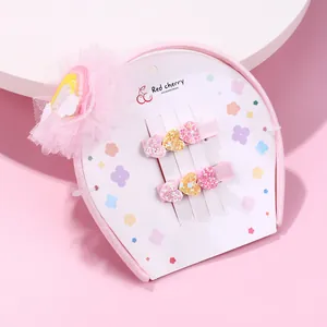 Ensemble serre-tête fleur en dentelle et arc-en-ciel avec pinces à cheveux coeur