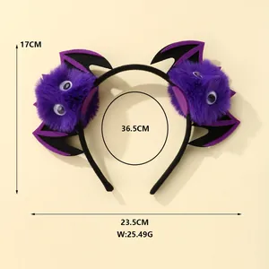 Detailed size measurement of purple owl bat wing headband for Halloween party hair accessory