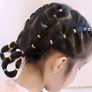 Colorful high-elastic hair ties for kids styled in a creative braided ponytail hairstyle