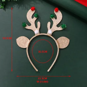 Detail of glittery Christmas reindeer antler headband with size dimensions in cm