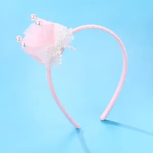 Zoete Roze Kroon Haarband Voor Kinderen Met Satijn Kant En Imitatieparel Prinses Stijl Glitter Hoofdband Voor Meisjes Sieraden