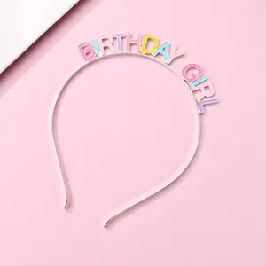 Birthday Girl Colorful Drip Oil Letter Alloy Headband Princess Party Hair Accessory For Kids Girls Birthday Gift